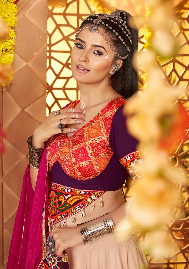 Beige Embroidered Viscose Lehenga Set With Dupatta