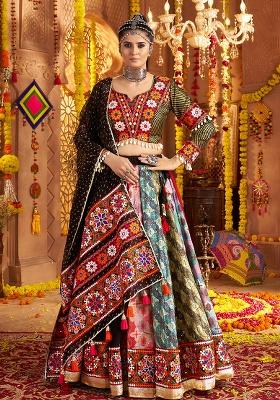 Black Embroidered Viscose Lehenga Set With Dupatta