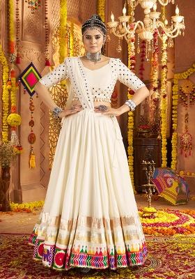 White Embroidered Viscose Lehenga Set With Dupatta