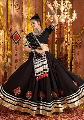 Black Embroidered Viscose Lehenga Set With Dupatta
