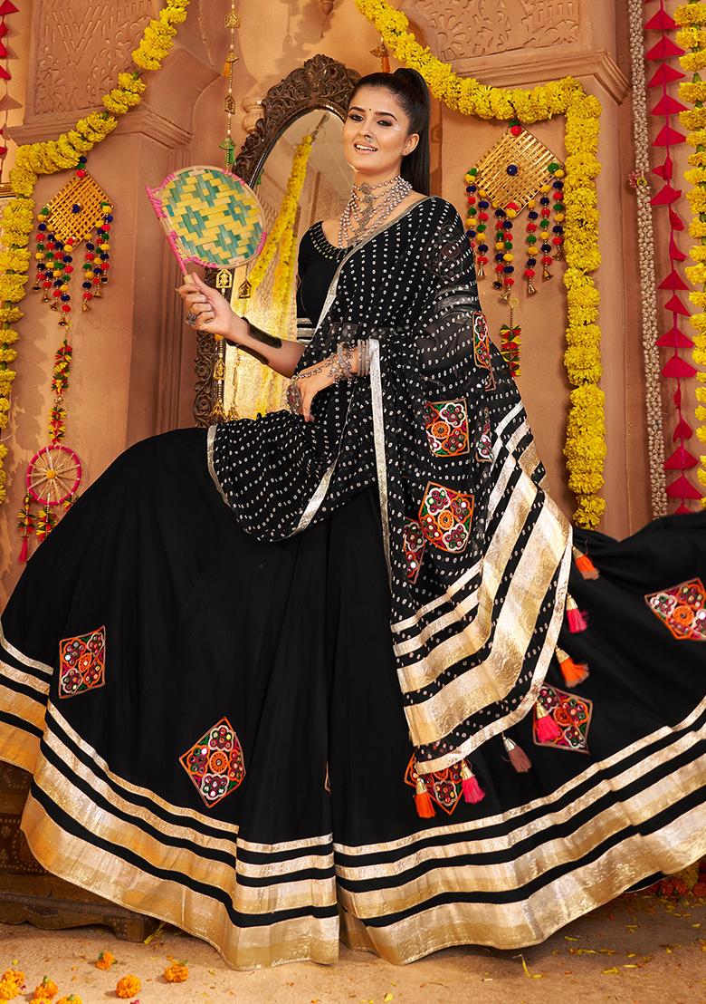 Black Embroidered Viscose Lehenga Set With Dupatta