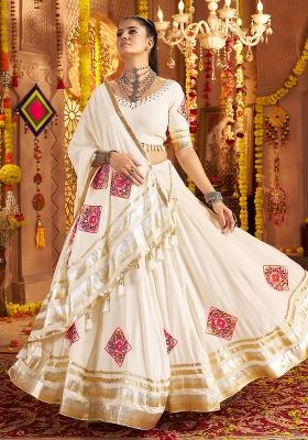 White Embroidered Viscose Lehenga Set With Dupatta