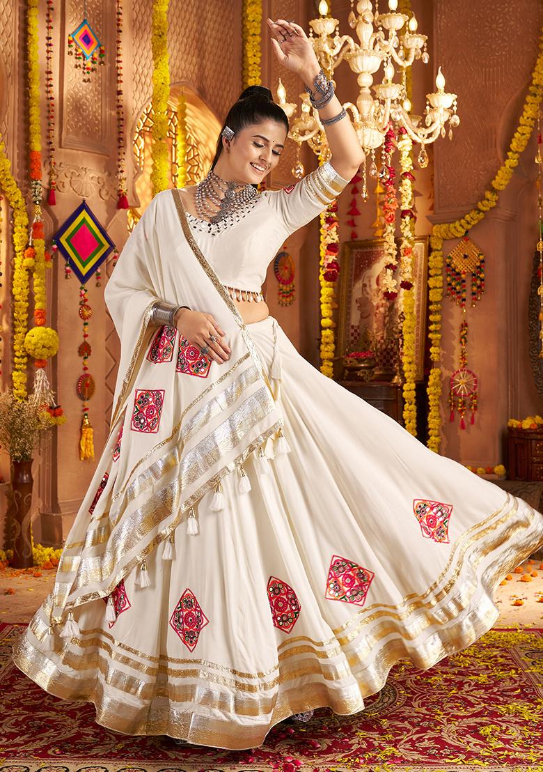 White Embroidered Viscose Lehenga Set With Dupatta