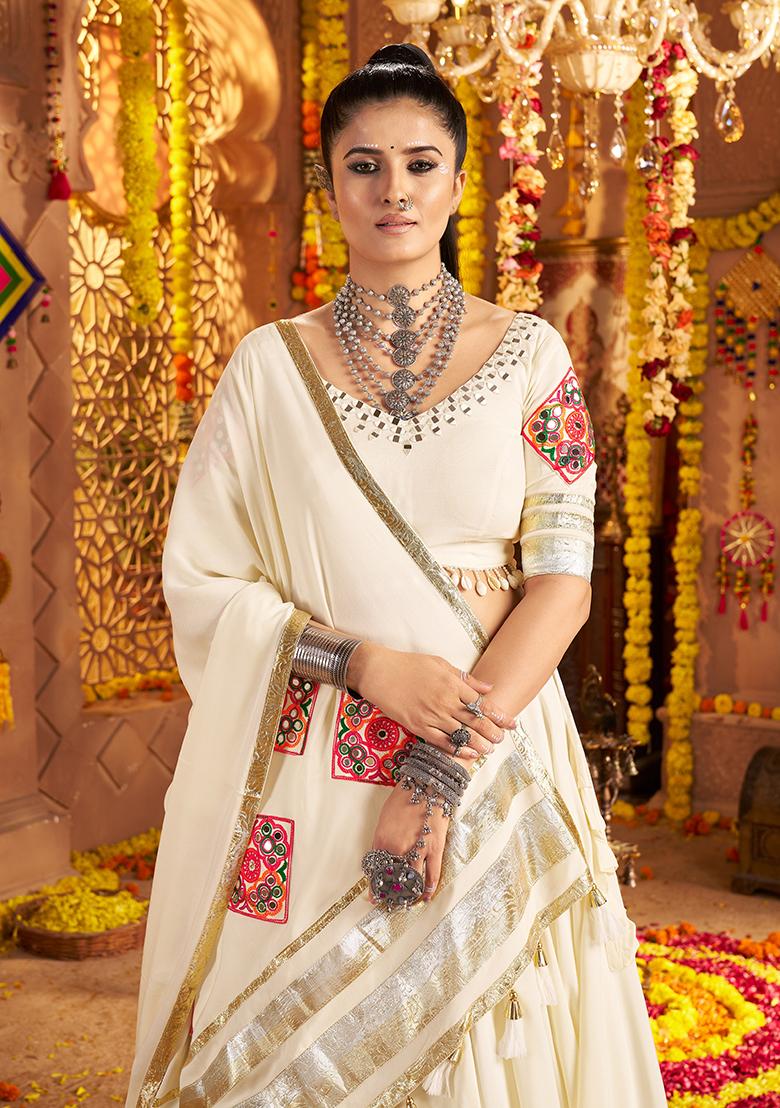 White Embroidered Viscose Lehenga Set With Dupatta