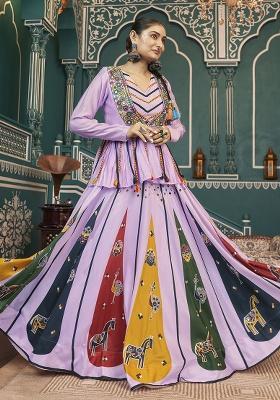 Lavender Embroidered Silk Lehenga Set With Dupatta