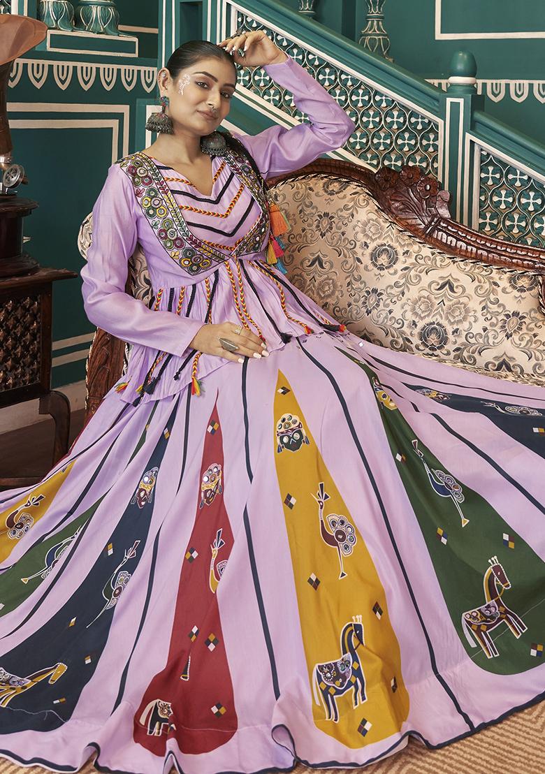 Lavender Embroidered Silk Lehenga Set With Dupatta