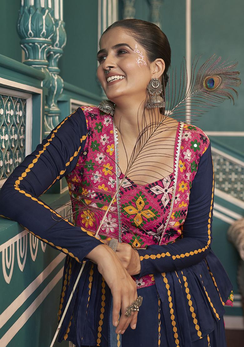 Multicolor Embroidered Silk Lehenga Set With Dupatta