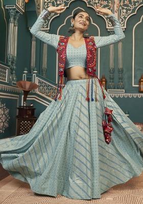 Pista Green Embroidered Silk Lehenga Set With Dupatta