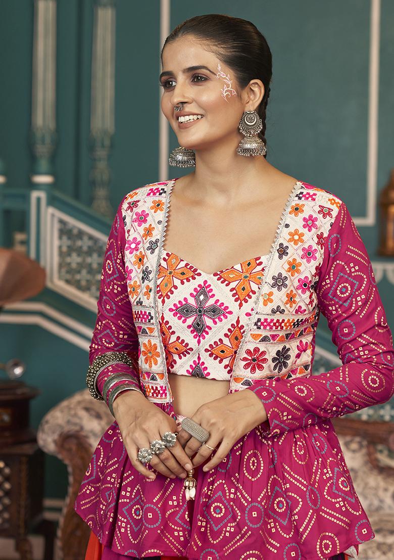 Multicolor Embroidered Silk Lehenga Set With Dupatta