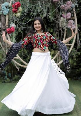 Multicolor Embroidered Poly Blended Lehenga Set With Dupatta