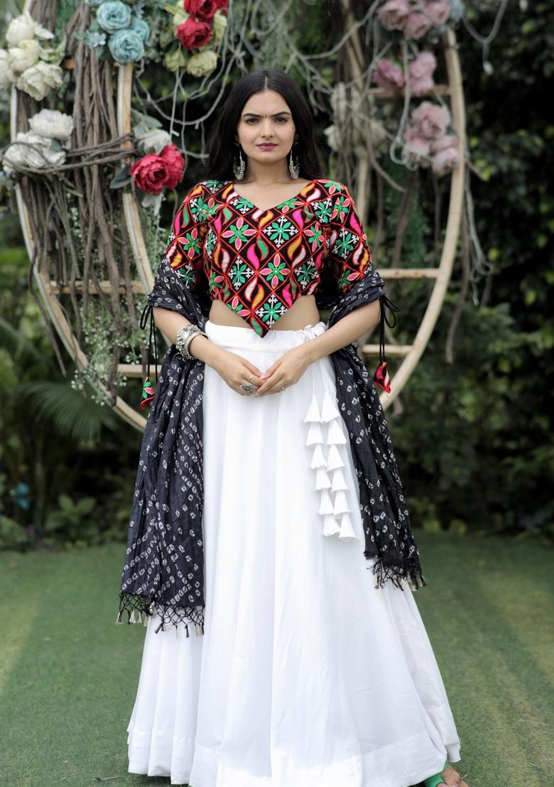 Multicolor Embroidered Poly Blended Lehenga Set With Dupatta