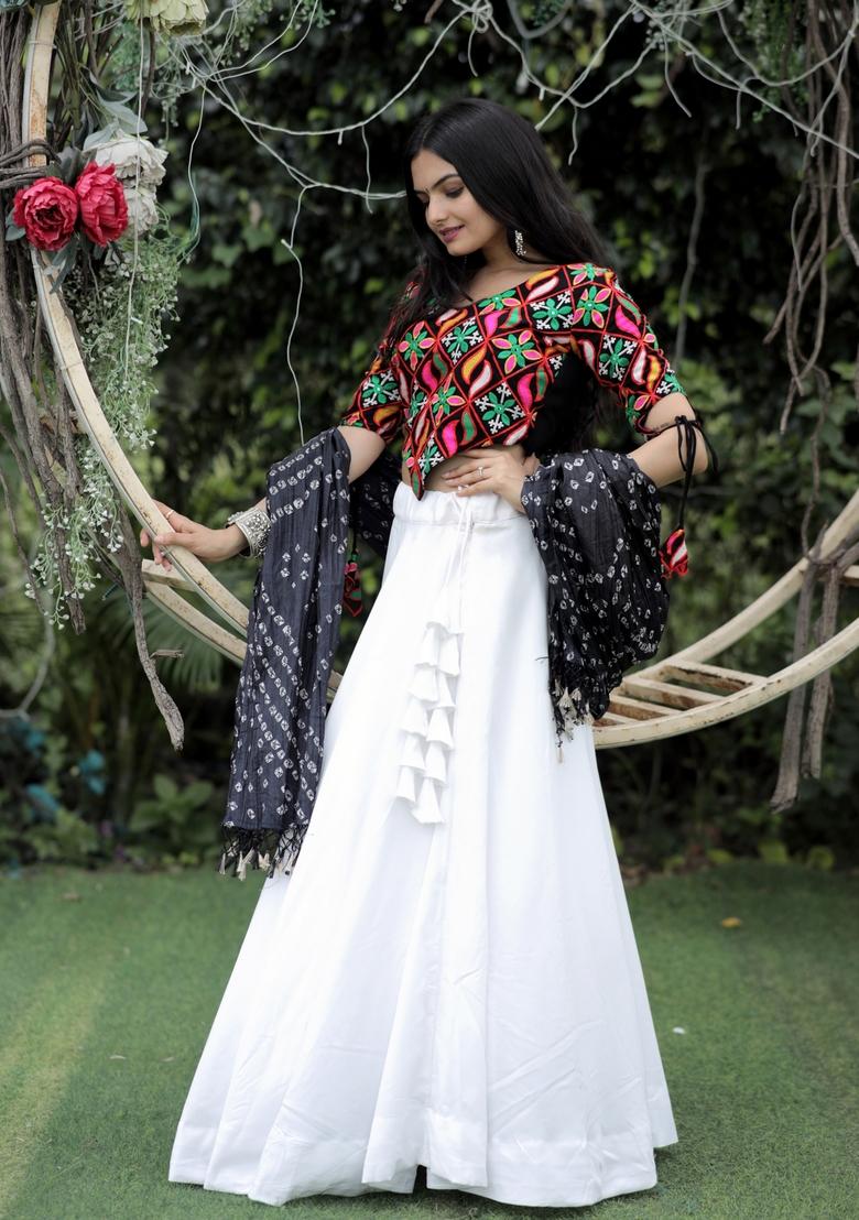 Multicolor Embroidered Poly Blended Lehenga Set With Dupatta