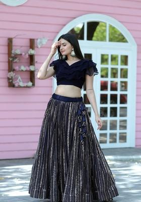 Multicolor Sequin Embroidered Faux Lehenga Set With Dupatta