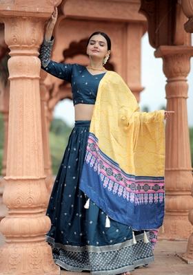 Multicolor Sequin Embroidered Poly Blended Lehenga Set With Dupatta