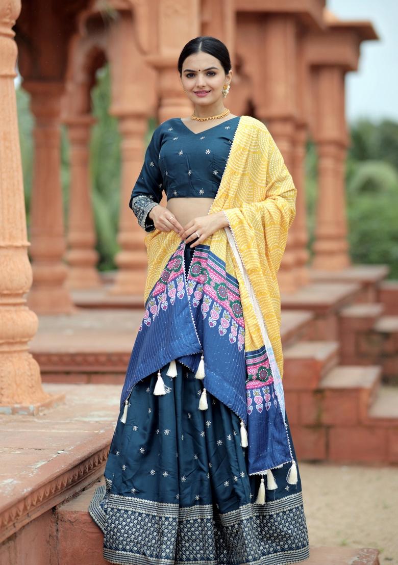 Multicolor Sequin Embroidered Poly Blended Lehenga Set With Dupatta