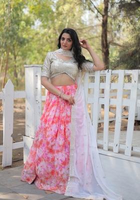 Multicolor Sequin Embroidered Poly Blended Lehenga Set With Dupatta