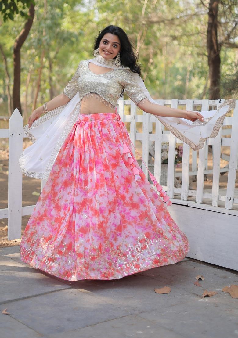 Multicolor Sequin Embroidered Poly Blended Lehenga Set With Dupatta