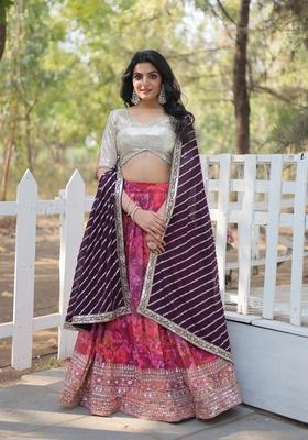Multicolor Sequin Embroidered Poly Blended Lehenga Set With Dupatta