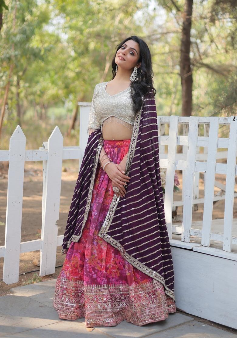 Multicolor Sequin Embroidered Poly Blended Lehenga Set With Dupatta