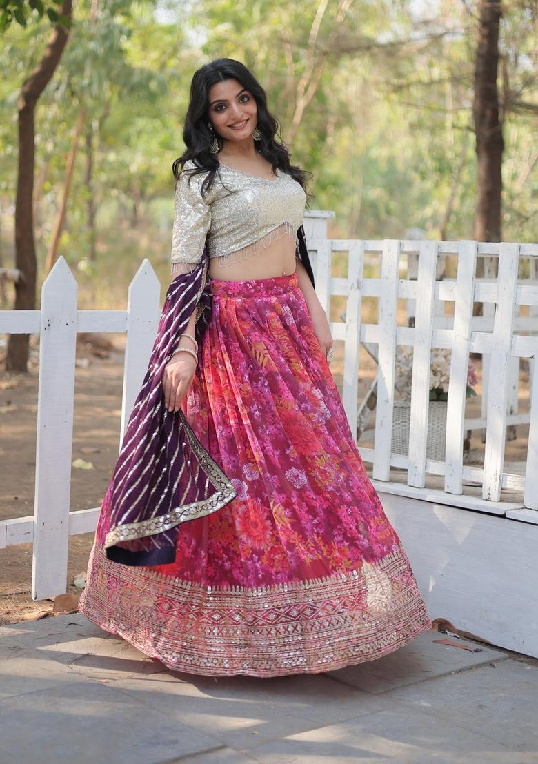 Multicolor Sequin Embroidered Poly Blended Lehenga Set With Dupatta