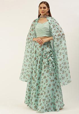 Green Digital Print Georgette Lehenga Set