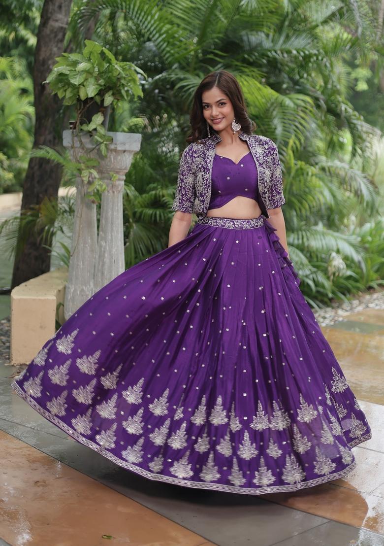 Multicolor Sequin Embroidered Poly Blended Lehenga Set With Dupatta