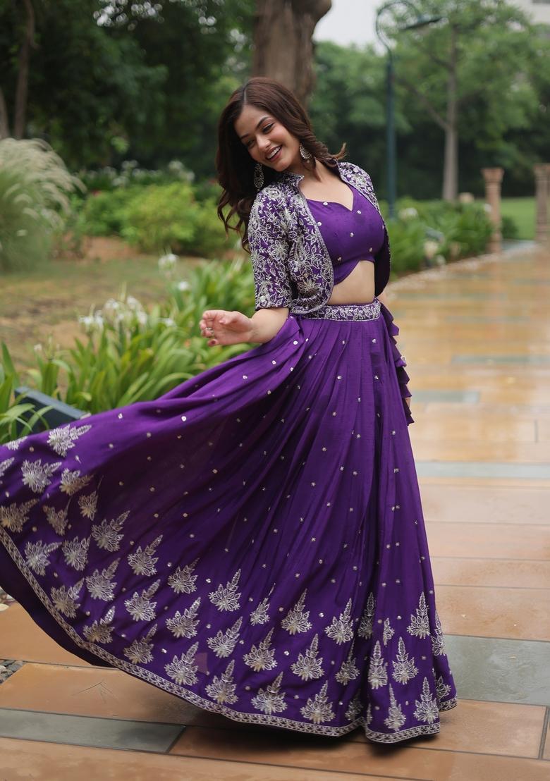 Multicolor Sequin Embroidered Poly Blended Lehenga Set With Dupatta