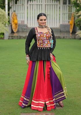 Multicolor Embroidered Poly Blended Lehenga Set With Dupatta