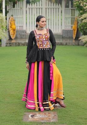 Multicolor Embroidered Poly Blended Lehenga Set With Dupatta