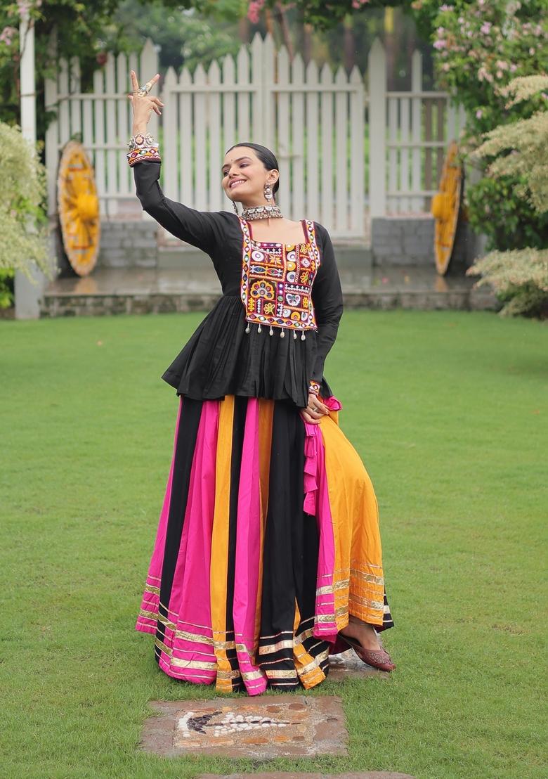 Multicolor Embroidered Poly Blended Lehenga Set With Dupatta