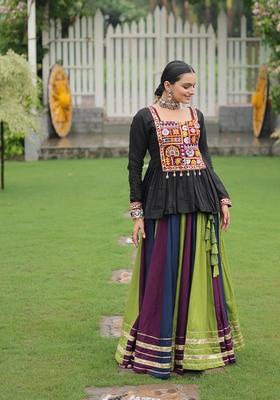 Multicolor Embroidered Poly Blended Lehenga Set With Dupatta