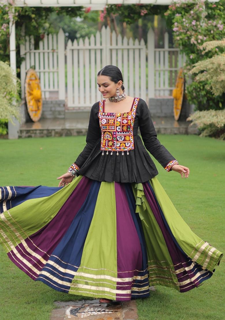 Multicolor Embroidered Poly Blended Lehenga Set With Dupatta
