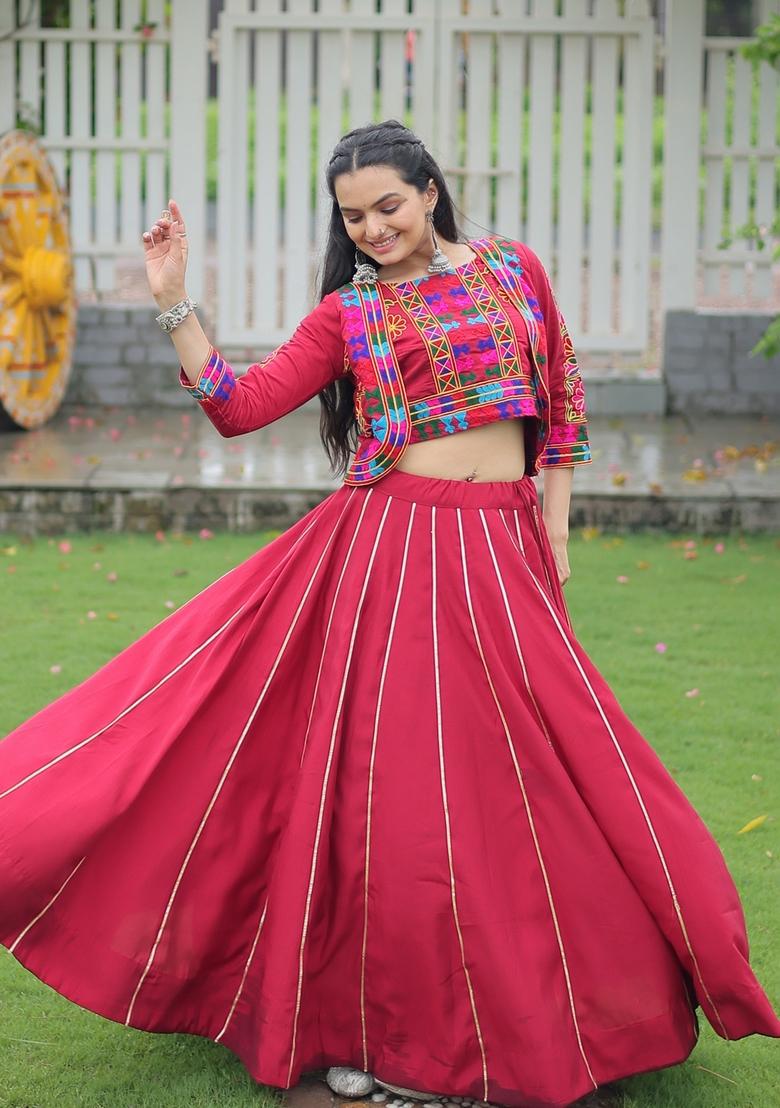 Multicolor Embroidered Poly Blended Lehenga Set With Dupatta