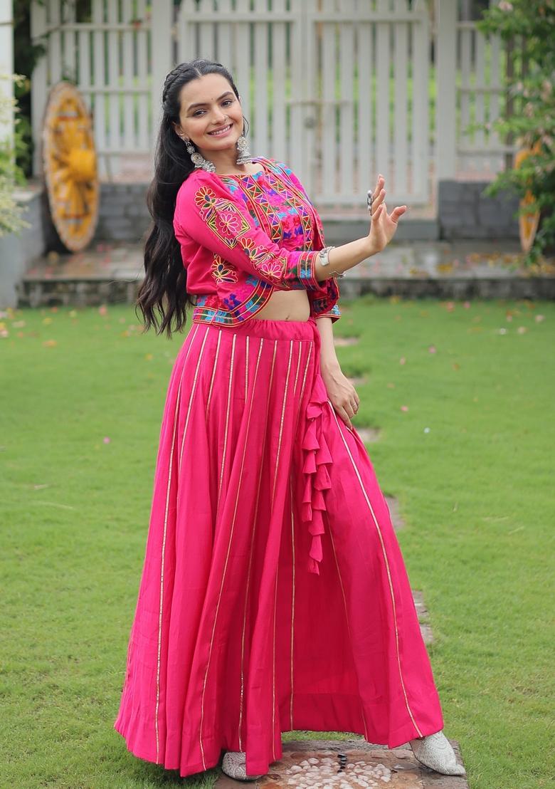 Multicolor Embroidered Poly Blended Lehenga Set With Dupatta