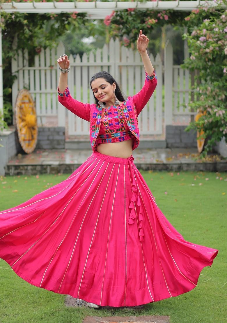 Multicolor Embroidered Poly Blended Lehenga Set With Dupatta