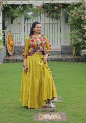 Multicolor Embroidered Poly Blended Lehenga Set With Dupatta