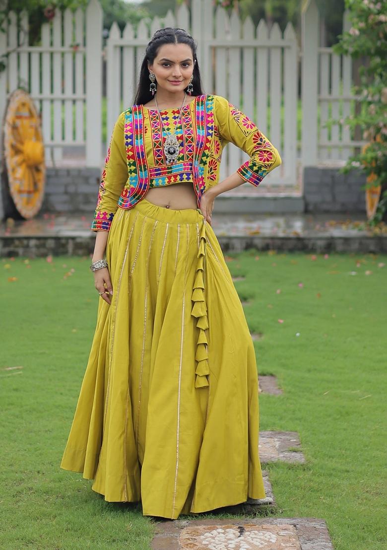 Multicolor Embroidered Poly Blended Lehenga Set With Dupatta