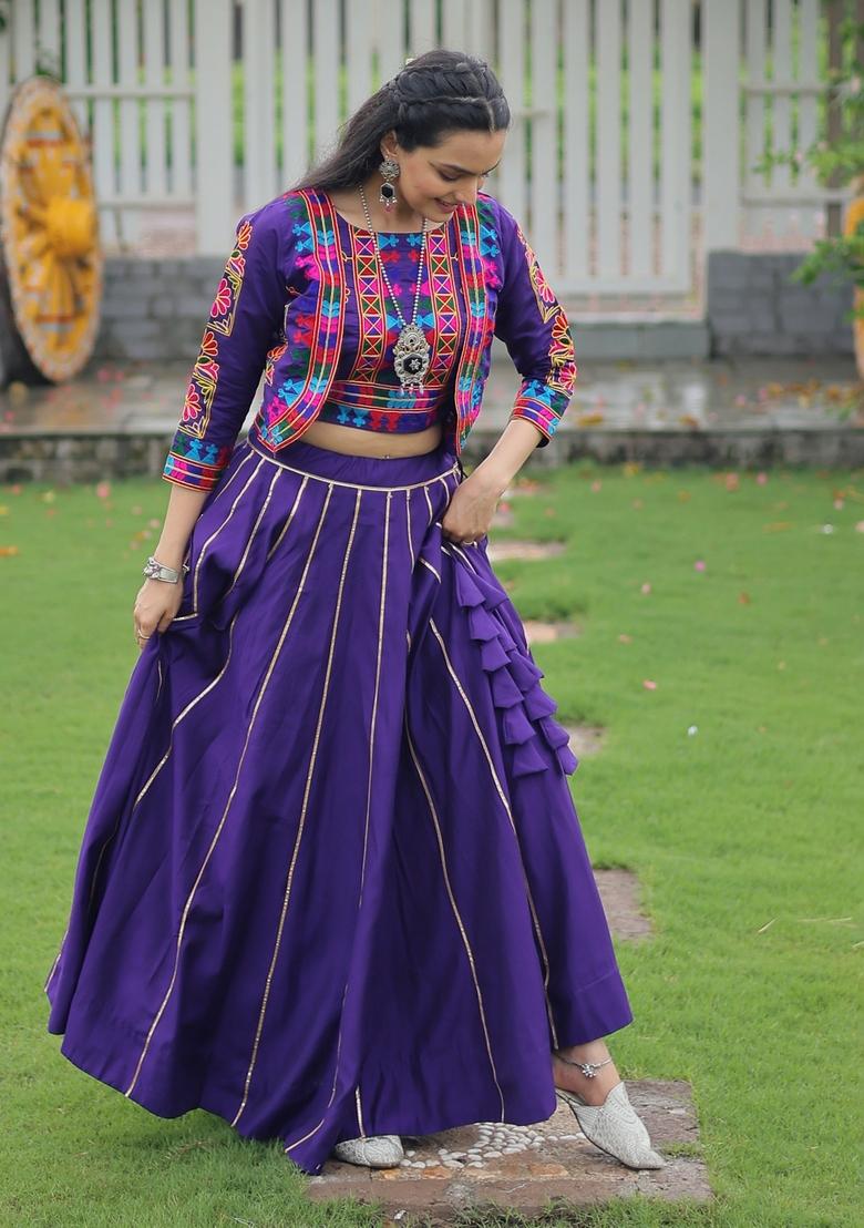 Multicolor Embroidered Poly Blended Lehenga Set With Dupatta