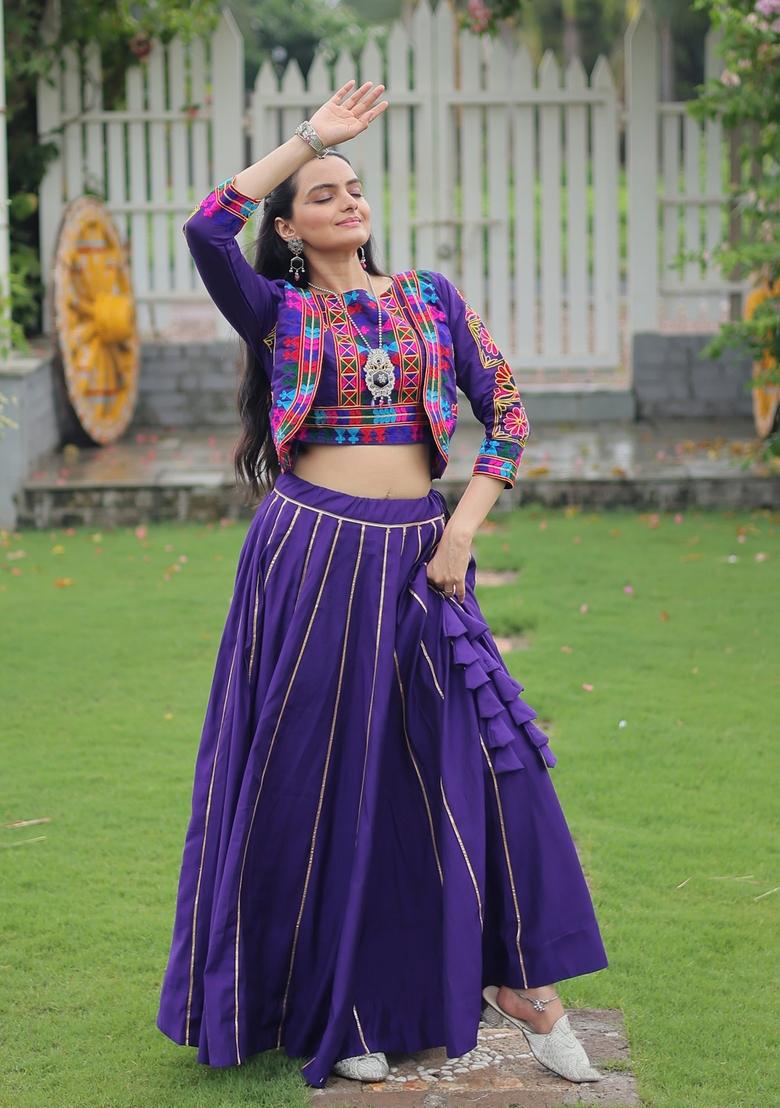 Multicolor Embroidered Poly Blended Lehenga Set With Dupatta