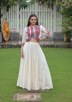 Multicolor Embroidered Poly Blended Lehenga Set With Dupatta