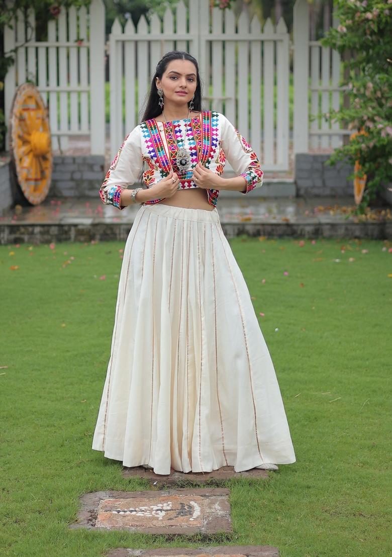 Multicolor Embroidered Poly Blended Lehenga Set With Dupatta