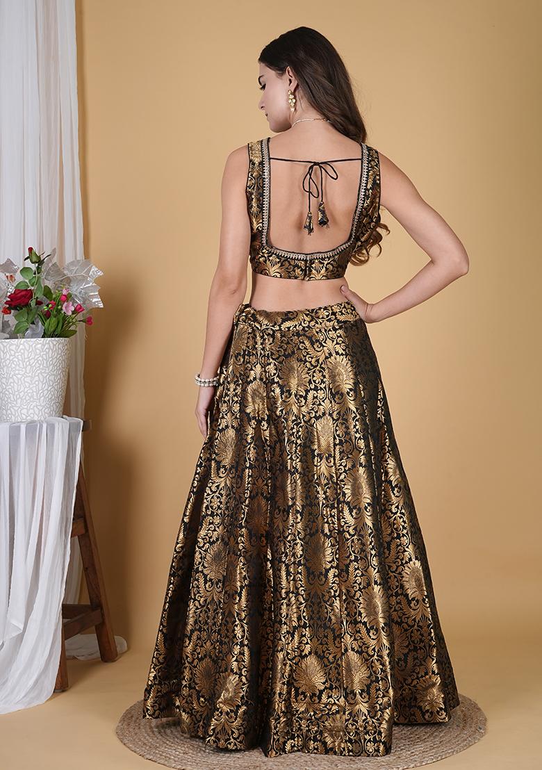 Black Embroidered Brocade Lehenga Set With Dupatta