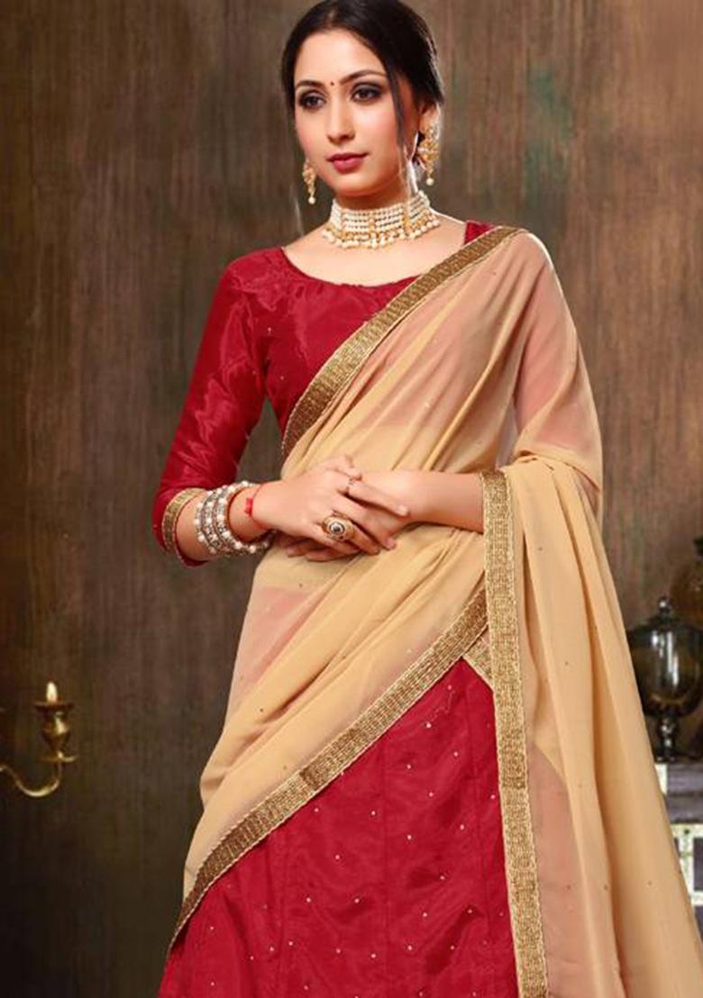 Red Embroidered Silk Lehenga Set With Dupatta