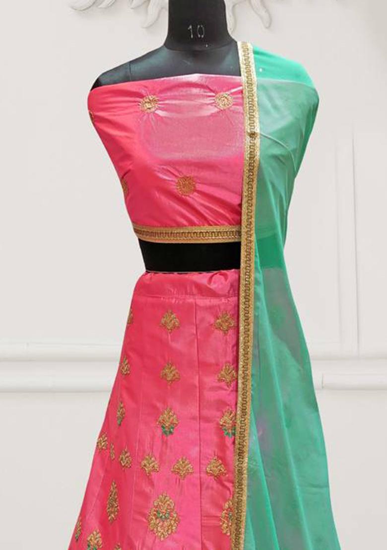 Pink Embroidered Silk Lehenga Set With Dupatta