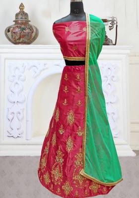 Pink Embroidered Silk Lehenga Set With Dupatta
