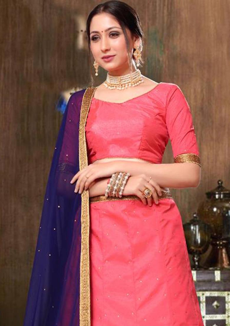 Pink Embroidered Silk Lehenga Set With Dupatta