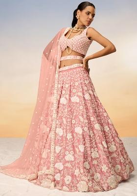 Rose Gold Sequin Embroidered Georgette Lehenga Set With Dupatta