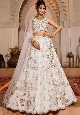 Off White Embroidered Tissue Lehenga Set With Dupatta