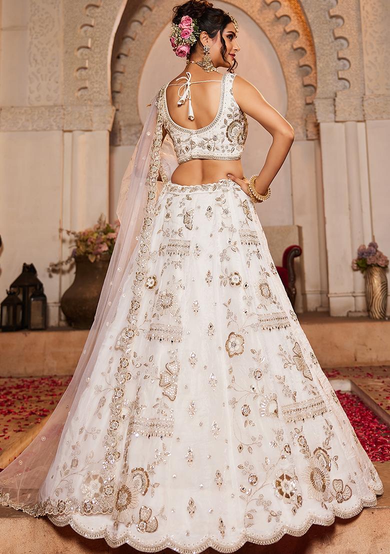 Off White Embroidered Tissue Lehenga Set With Dupatta