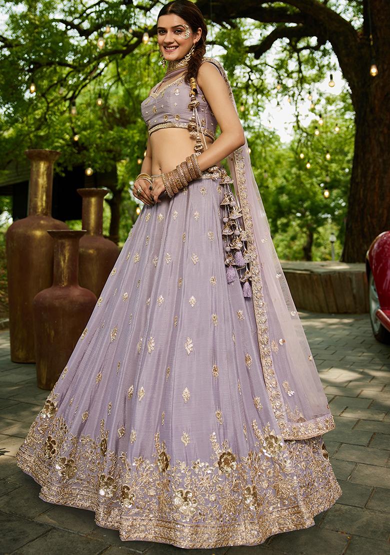 Mauve Sequin Embroidered Chiffon Lehenga Set With Dupatta